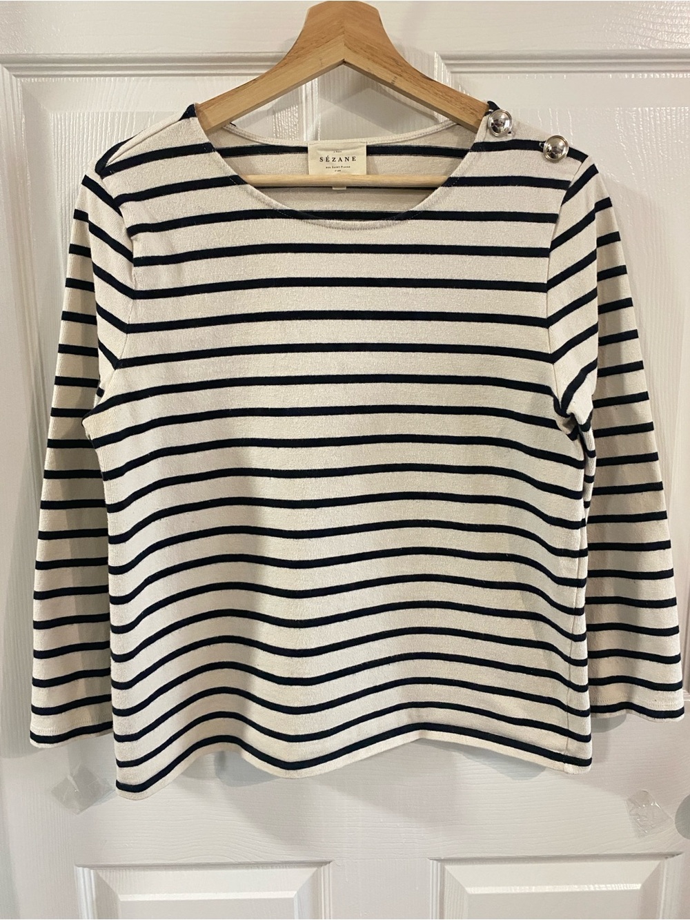 Sézane WMNS L Colette Marinière Black & Ivory Stripped Long Sleeve Silver